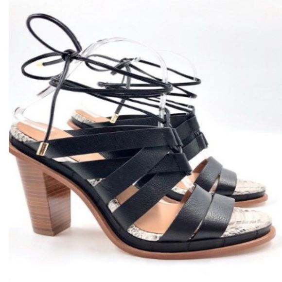 Calvin Klein Black & Grey Snakeskin Patterned Strappy Heels - Picture 2 of 8
